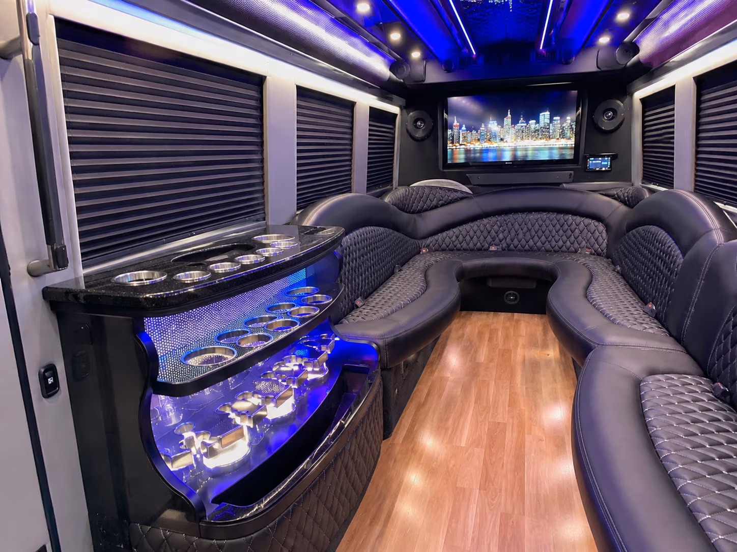White party bus exterior